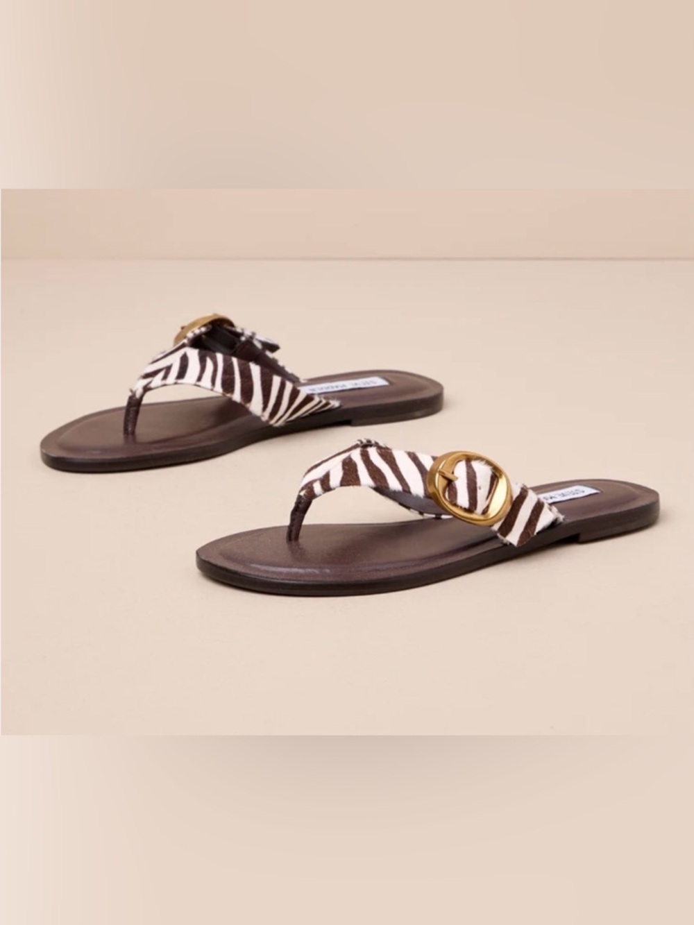 NWT Steve Madden Brown and White Zebra-Print Thong Sandals sz 11